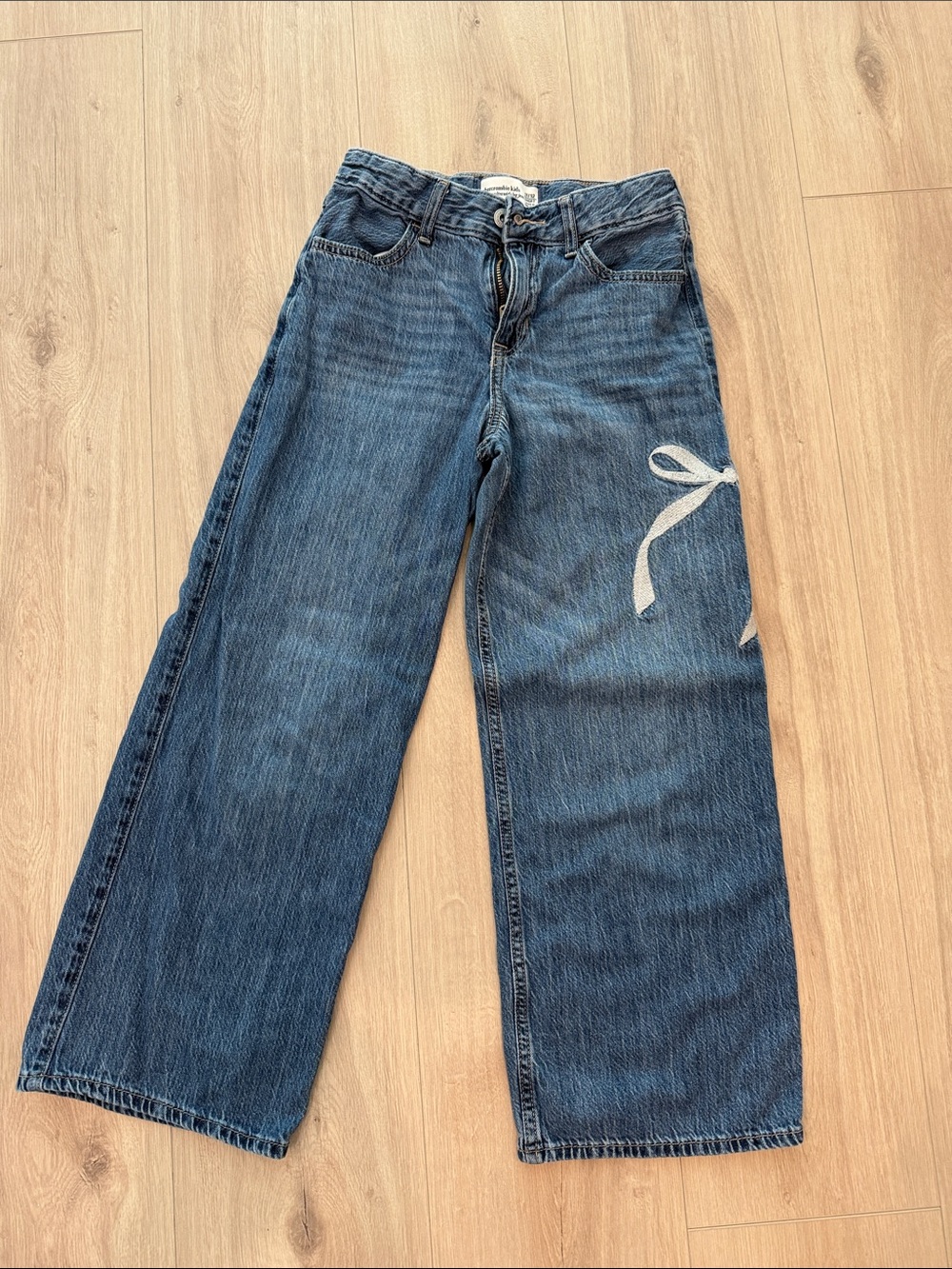 Abercrombie Wide Leg Blue Jeans with White Bow Detail